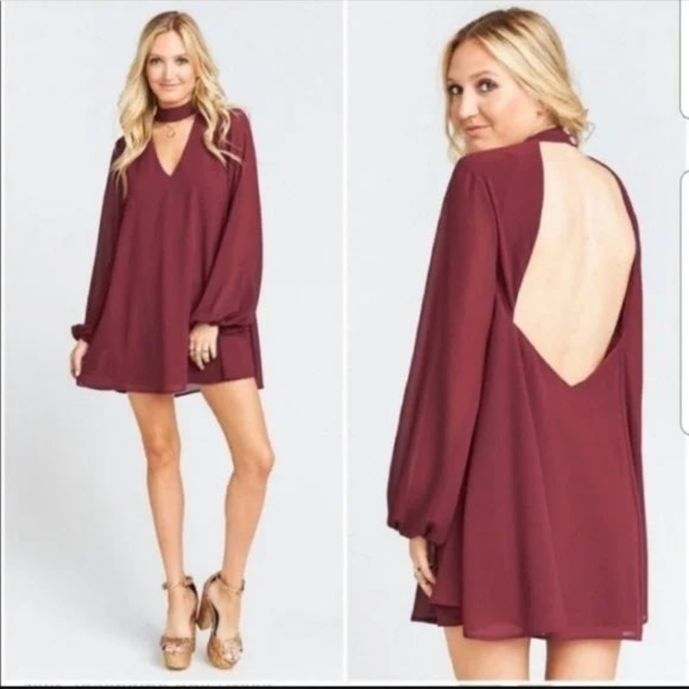Show Me Your MuMu Choker Neck Open Back A Line Mini‎ Dress Burgundy Small